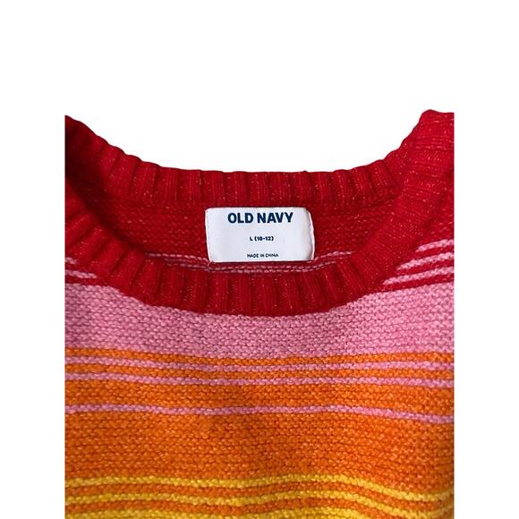 Old Navy Knit Sweater Striped Rainbow Wool Blend Girls Large 10-12 Top - Picture 4 of 6